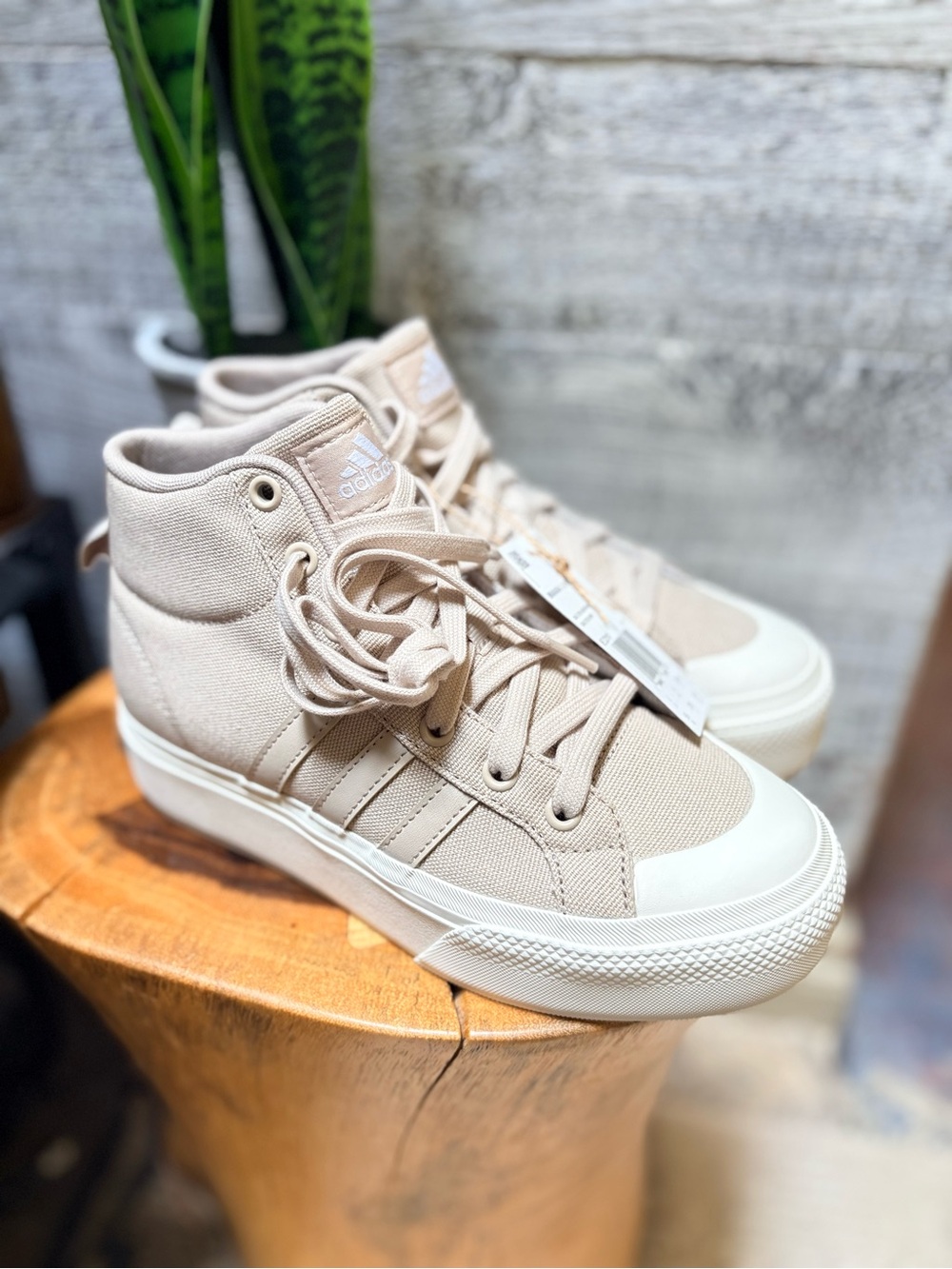 adidas | NIB "Bravada 2.0" Mid Platform Skate Sneakers - Women's 5.5, Tan/White